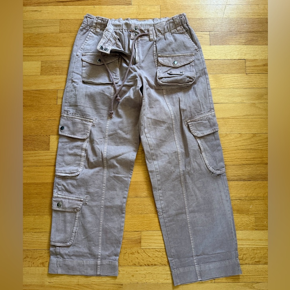 Free People Relaxed Wide-Leg Cargo Pants in Light Taupe